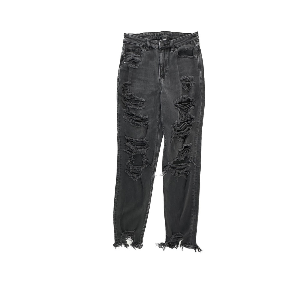 American Eagle Mom Jean‎ Distressed Raw Hem Women's size 2 Black Denim Jeans